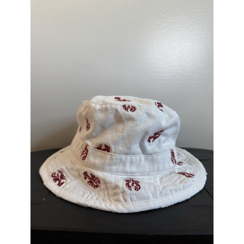 J Crew Red/White Lobster Bucket‎ Hat Small Beach Resort Wear Nautical Coastal